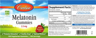 Melatonin Gummies 2.5 mg Natural Strawberry Flavor label