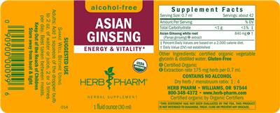 Asian Ginseng Alcohol-Free label