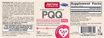PQQ 20 mg label