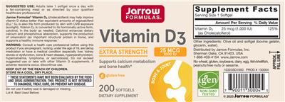 Vitamin D3 25 mcg 1000 IU label