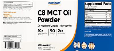 C8 MCT Oil Powder 10 g Unflavored label