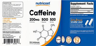 Caffeine 200 mg label