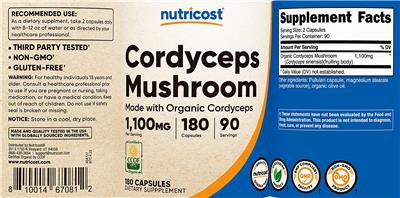 Cordyceps Mushroom 1,100 mg label