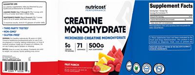 Creatine Monohydrate 5 g Fruit Punch label