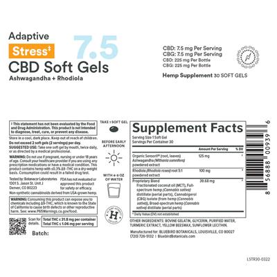 Adaptive Stress CBD Soft Gels 7.5 mg label