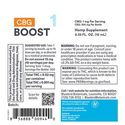 CBG Boost 1 mg label
