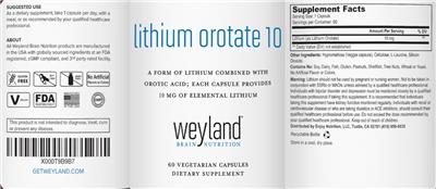 Lithium Orotate 10 mg label