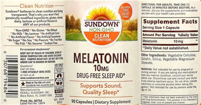 Melatonin 10 mg label