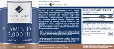 Vitamin D-3 2,000 IU label