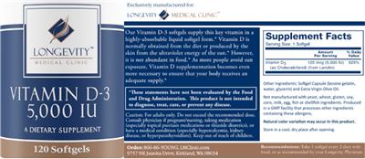 Vitamin D-3 5,000 IU label