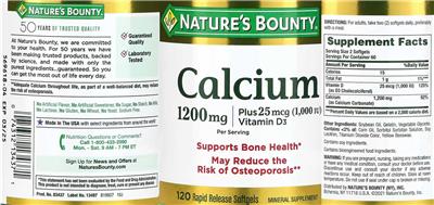 Calcium 1200 mg plus Vitamin D3 25 mcg (1,000 IU) label