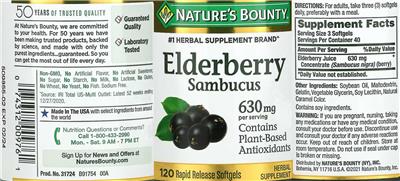 Elderberry Sambucus 630 mg label