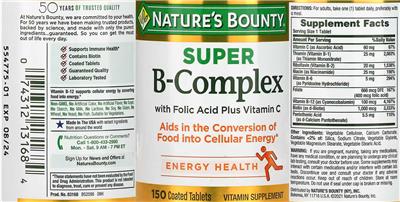 Super B-Complex with Folic Acid plus Vitamin C label