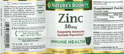 Zinc 50 mg label