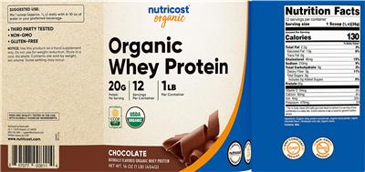 Organic Whey Protein 20 g Chocolate label