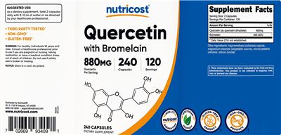 Quercetin 880 mg with Bromelain label