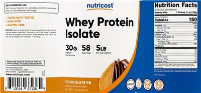 Whey Protein Isolate 30 g Chocolate PB label