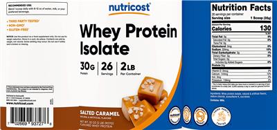 Whey Protein Isolate 30 g Salted Caramel label