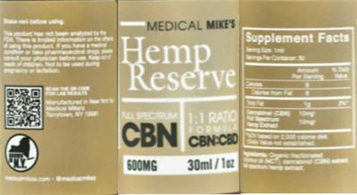Hemp Reserve CBN 600 mg label