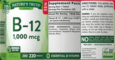 B-12 1,000 mcg label