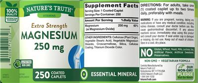 Extra Strength Magnesium 250 mg label