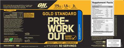 Gold Standard Pre-Workout Blueberry Lemonade label