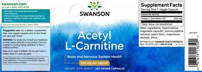 Acetyl L-Carnitine 500 mg label
