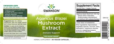 Agaricus Blazei Mushroom Extract 500 mg label