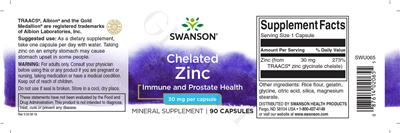 Chelated Zinc 30 mg label