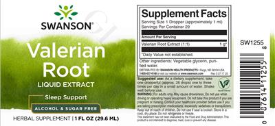 Valerian Root Liquid Extract Alcohol & Sugar Free label