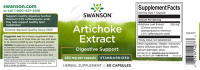 Artichoke Extract 250 mg label