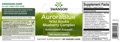 AuroraBlue Wild Alaska Blueberry Complex 200 mg label