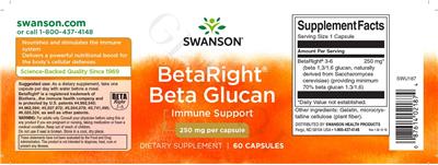 BetaRight Beta Glucan 250 mg label