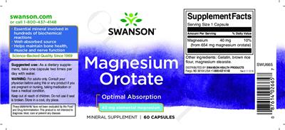 Magnesium Orotate 40 mg label