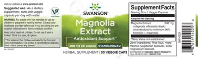 Magnolia Extract 200 mg label