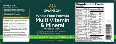 Multi Vitamin and Mineral without Iron label