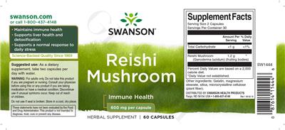 Reishi Mushroom 600 mg label