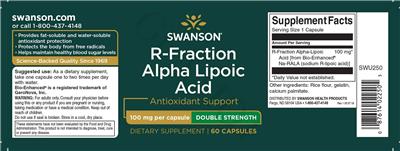 R-Fraction Alpha Lipoic Acid 100 mg Double Strength label