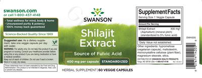 Shilajit Extract 400 mg label