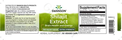 Shilajit Extract 100 mg Extra Strength label