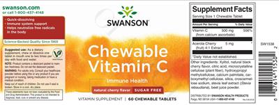 Chewable Vitamin C Sugar Free Natural Cherry Flavor label