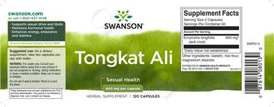 Tongkat Ali 400 mg label