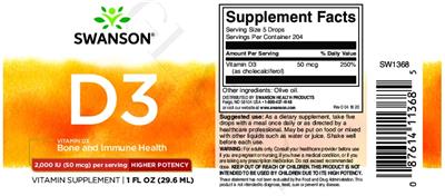 Vitamin D3 2,000 IU (50 mcg) label