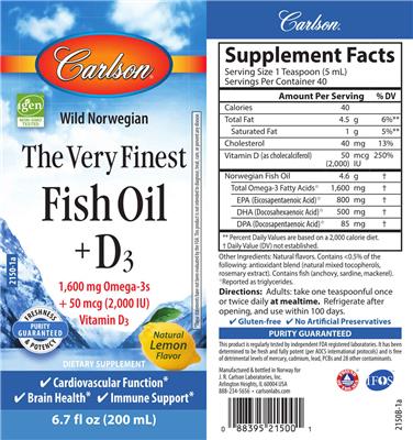 Fish Oil + D3 Natural Lemon Flavor label