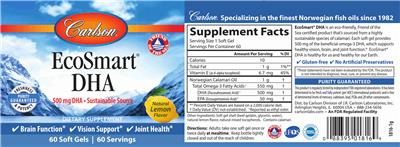 EcoSmart DHA 500 mg DHA Natural Lemon Flavor label