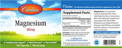 Magnesium 350 mg label
