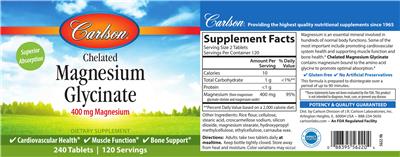 Chelated Magnesium Glycinate 400 mg label