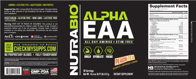 Alpha EAA Peach Tea label