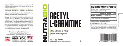 Acetyl L-Carnitine 500 mg label