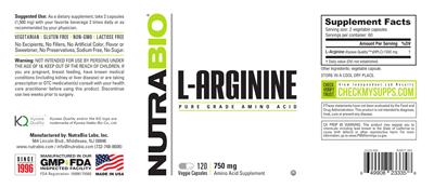 L-Arginine 750 mg label